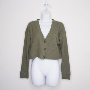 American Eagle Cropped Sweater Button Down Green Extra Small - Small Women's